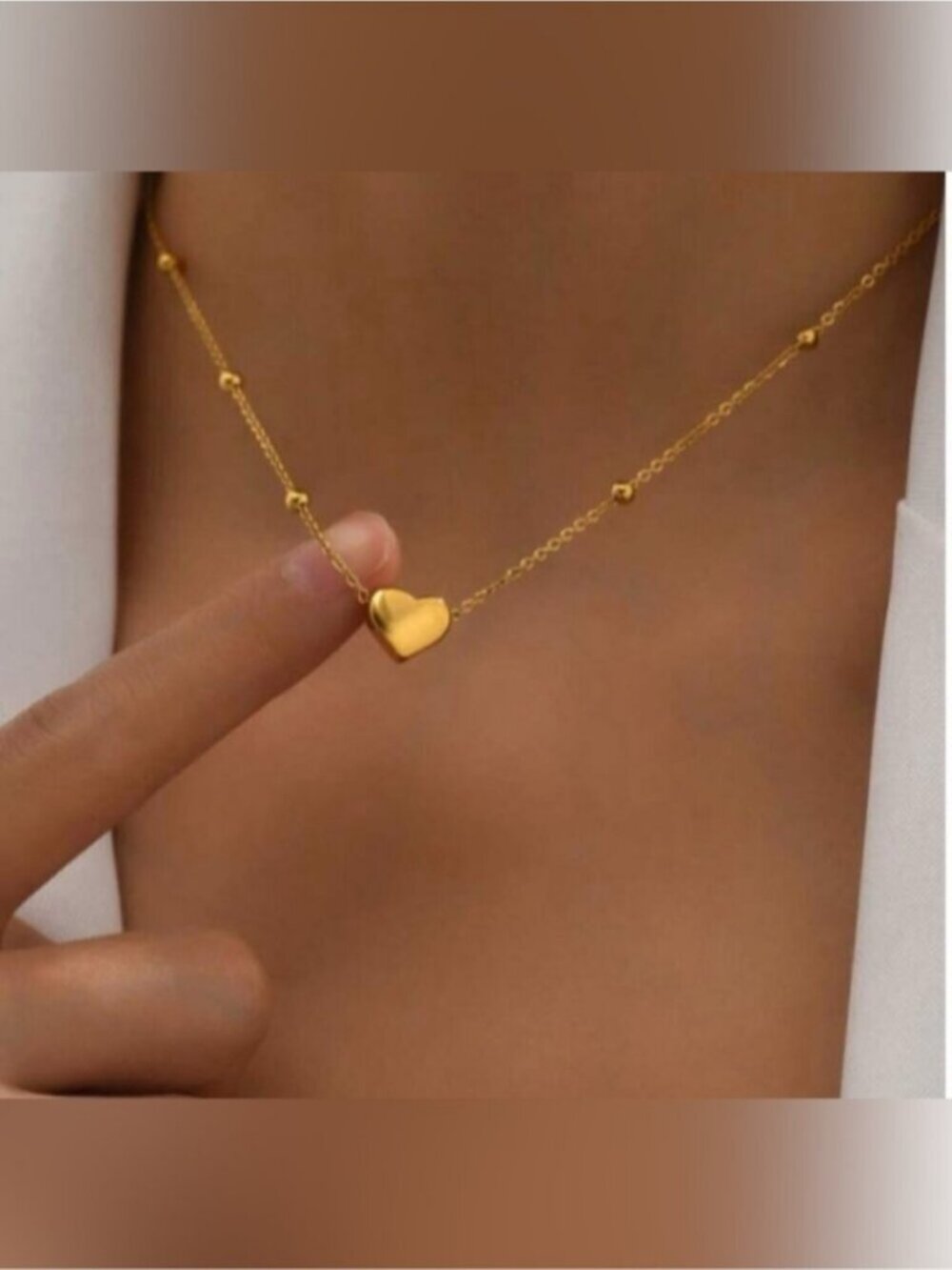18k Gold Plated Beaded Chain Heart Pendant Necklace - Picture 2 of 4